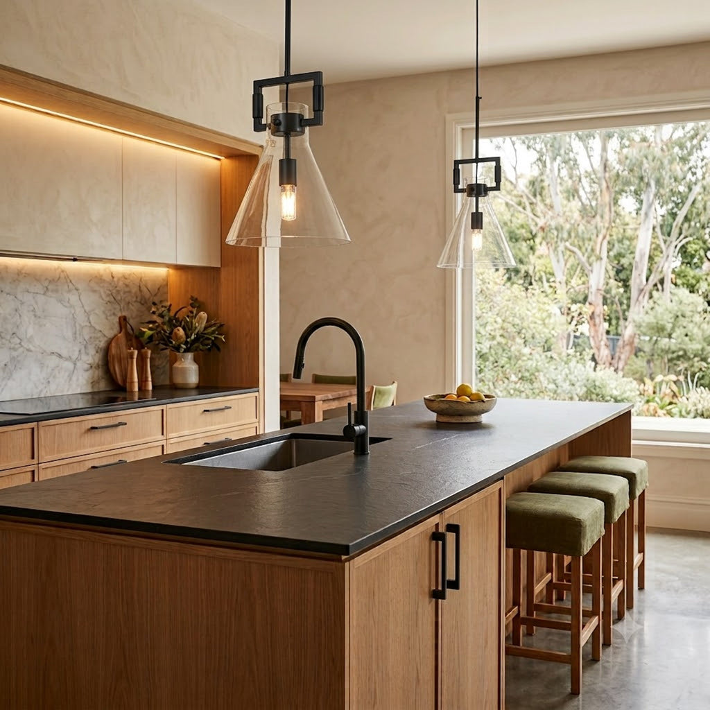 Maya Glass Pendant Light - Black Hardware