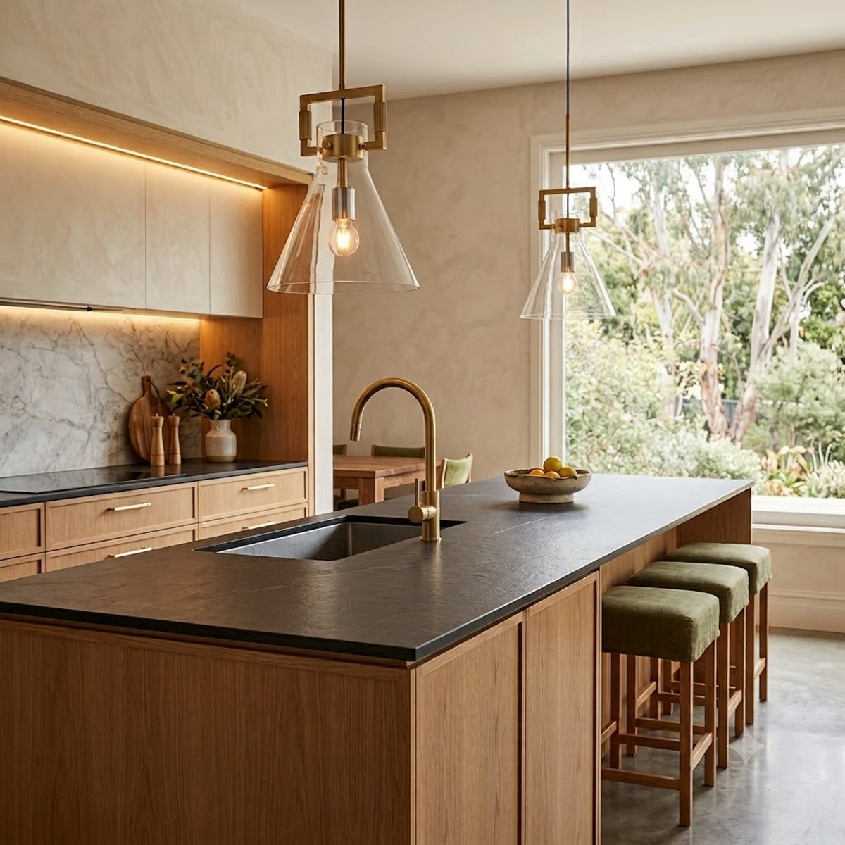 Maya Glass Pendant Light - Gold Hardware