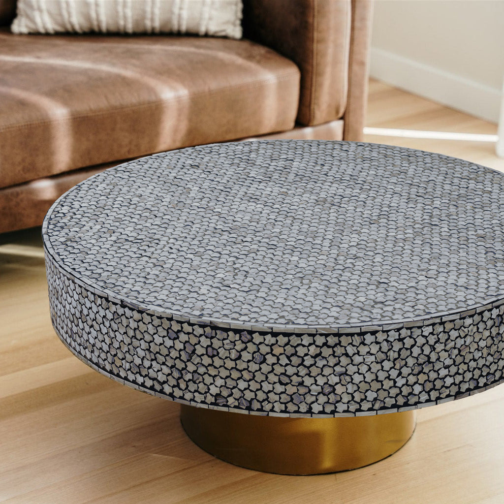 Elegant Mother of Pearl Inlay Coffee Table - Mirelle - Black