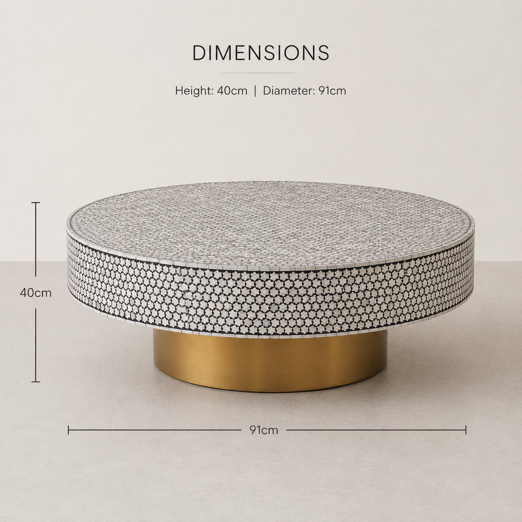 Elegant Mother of Pearl Inlay Coffee Table - Mirelle - Black