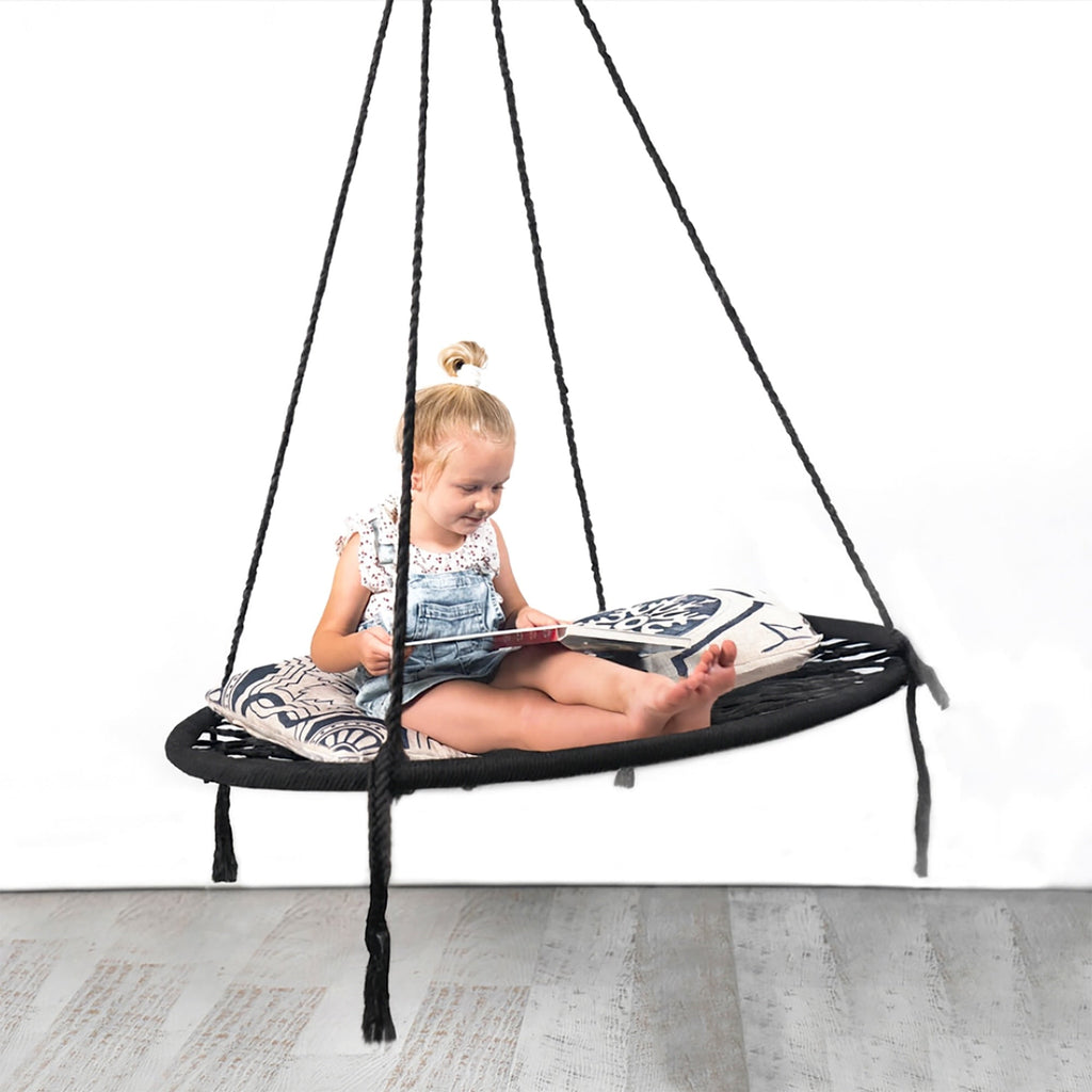 Morocco Black Macrame Swing - Cozy Hanging Chair for Indoor & Outdoor