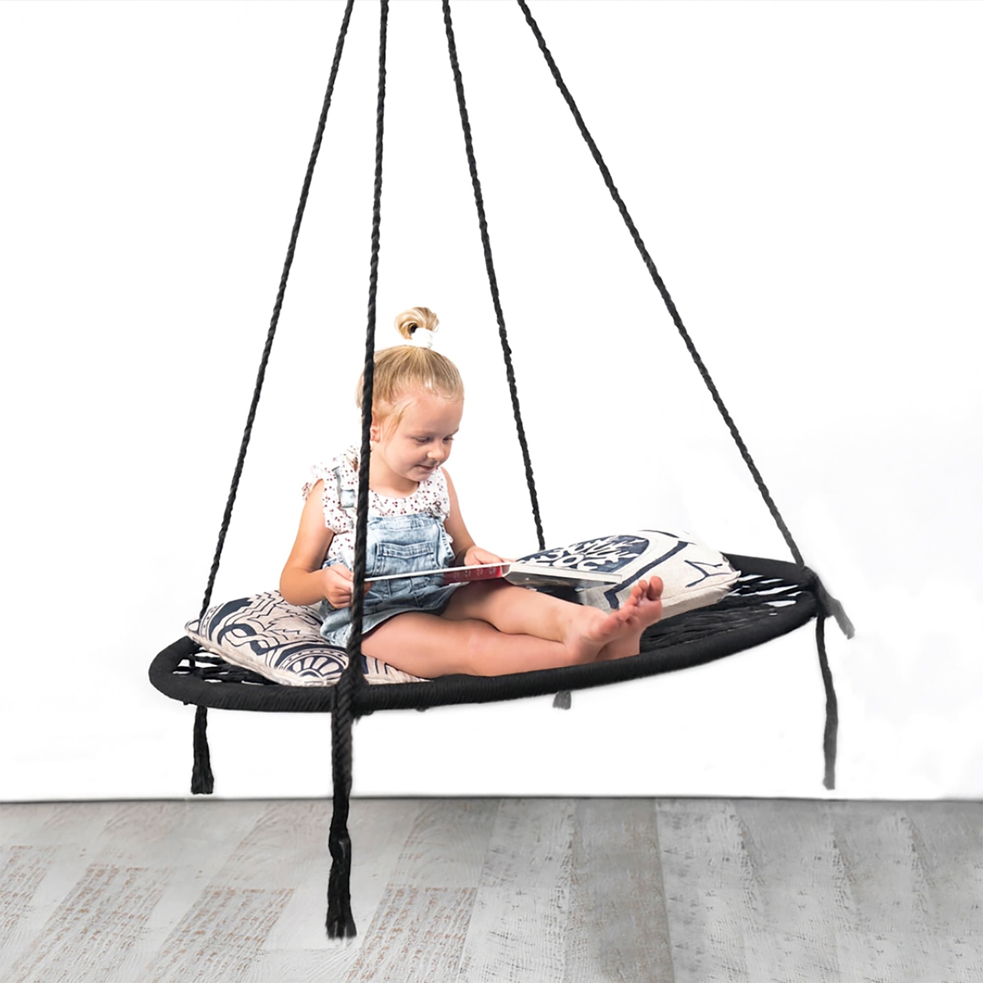 Morocco Black Macrame Swing - Cozy Hanging Chair for Indoor & Outdoor