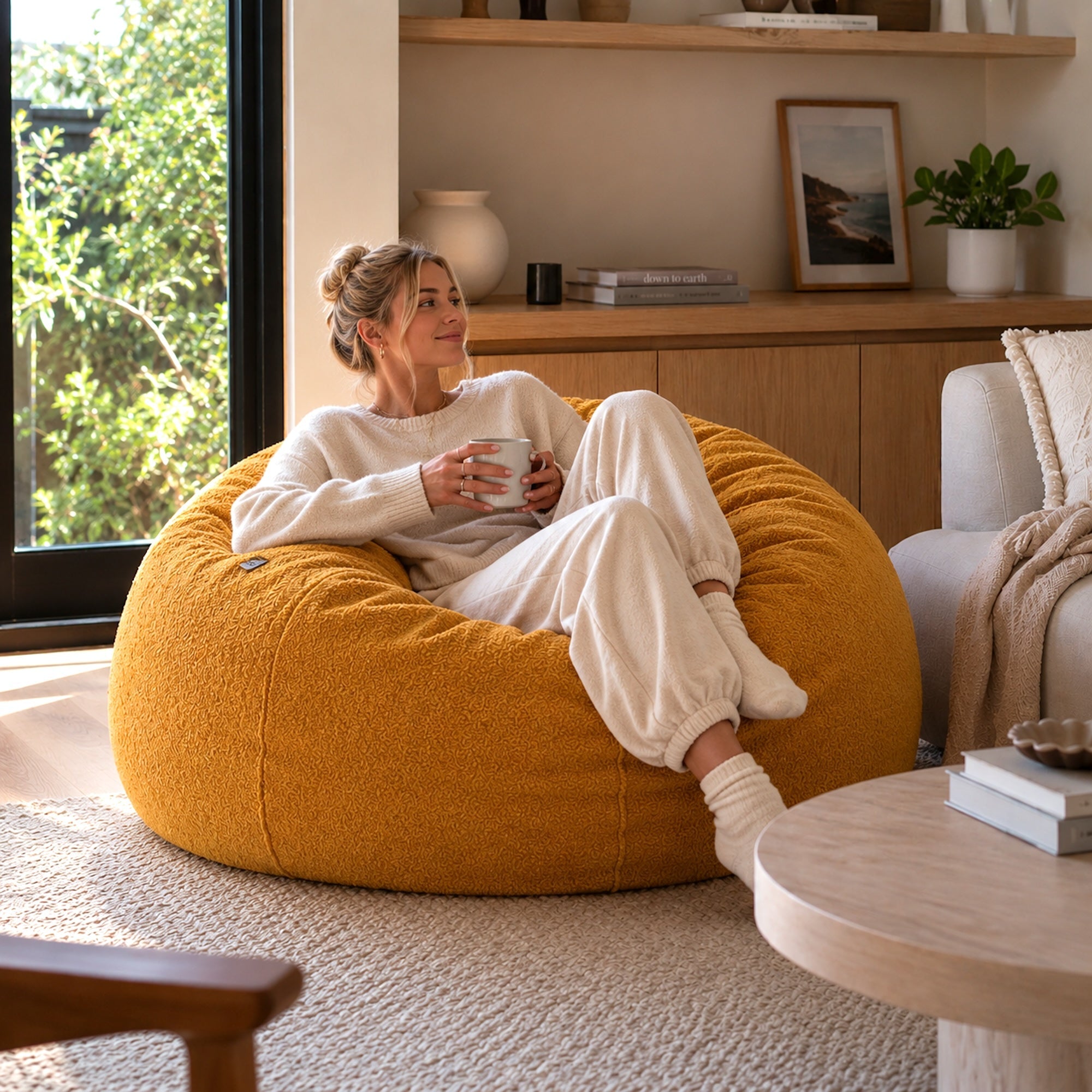 Chic Mustard Boucle Bean Bag - Stylish & Comfortable