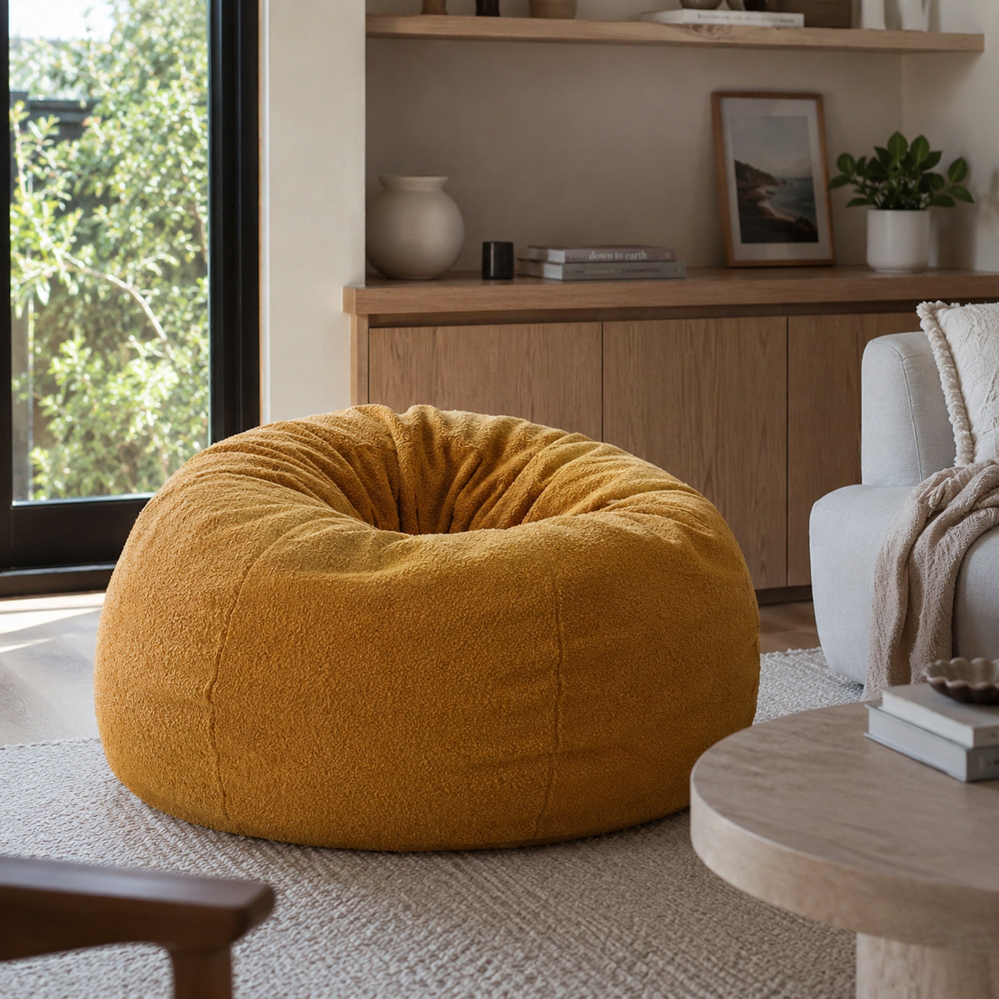 Chic Mustard Boucle Bean Bag - Stylish & Comfortable