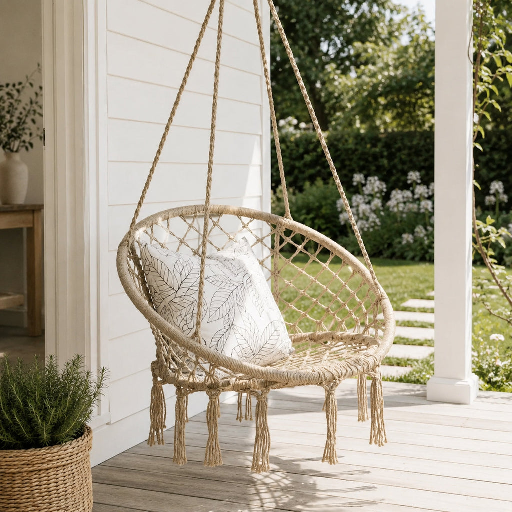 Madrid Macrame Hanging Chair - Cozy Natural Swing for Relaxation