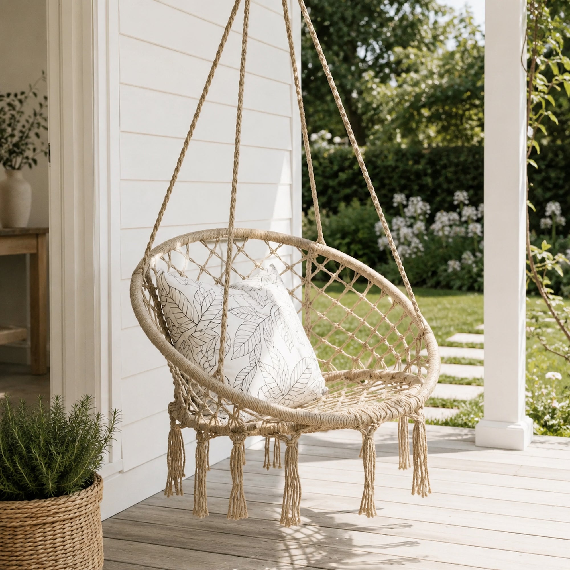 Madrid Macrame Hanging Chair - Cozy Natural Swing for Relaxation