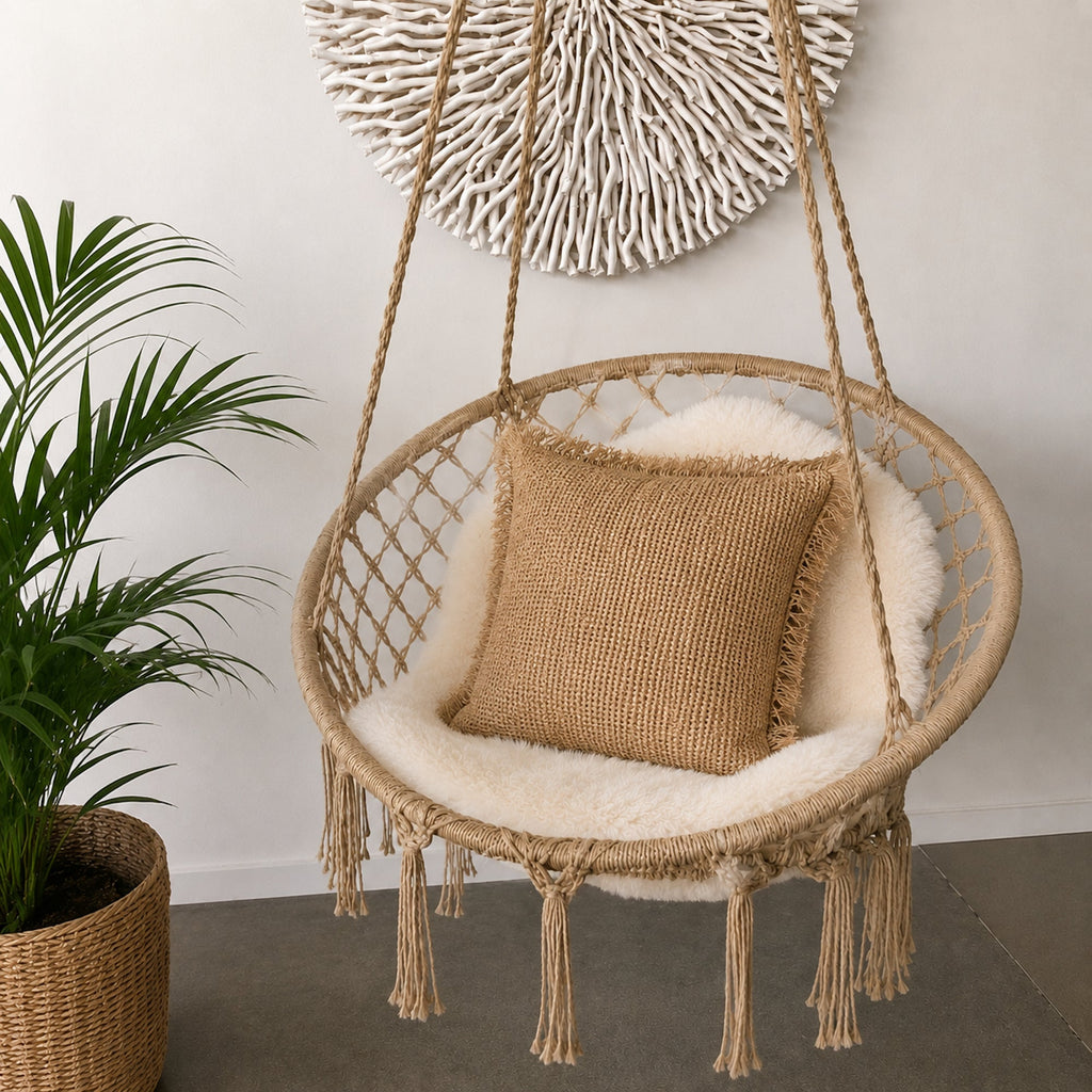 Madrid Macrame Hanging Chair - Cozy Natural Swing for Relaxation