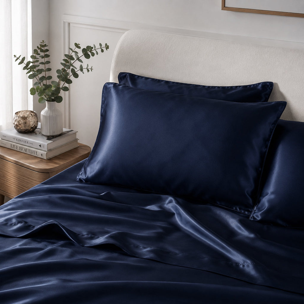 Luxurious Navy Blue Satin Pillowcase Set - Twin Pack