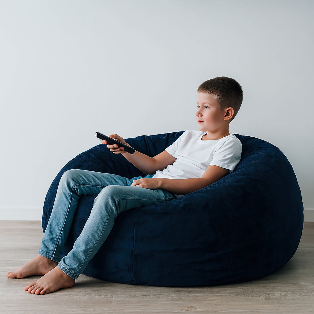 Luxury Navy Blue Cloud Plush Fur Bean Bag for Ultimate Comfort