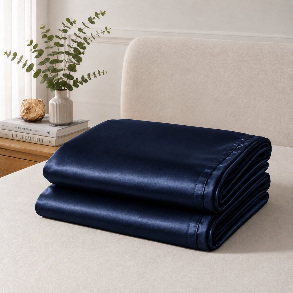 Luxurious Navy Blue Satin Pillowcase Set - Twin Pack
