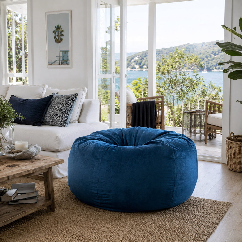 Pierre Fur Ocean Blue Bean Bag - Luxurious Comfort