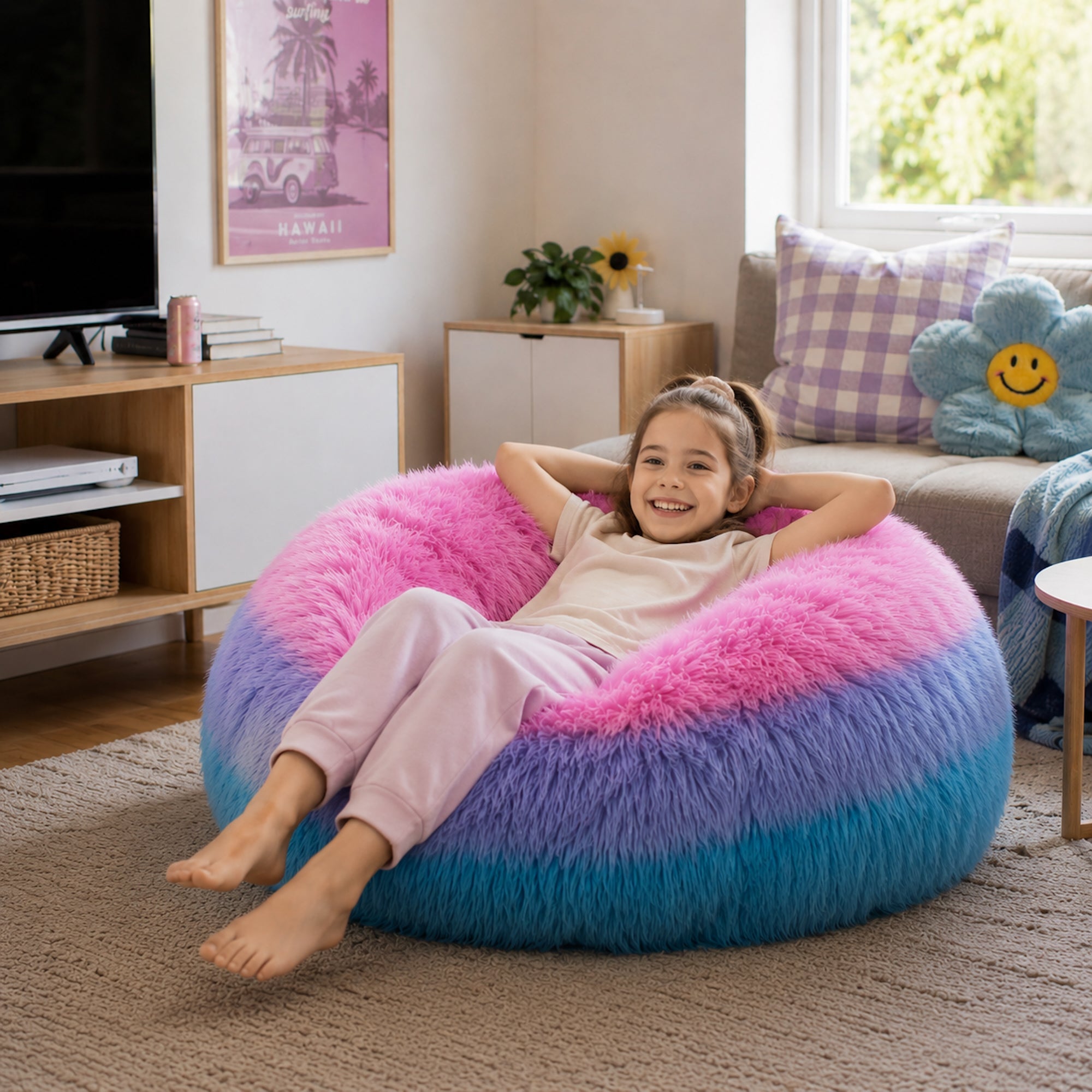 Lush Rainbow Ombre Faux Fur Bean Bag - Fun & Cozy Seating