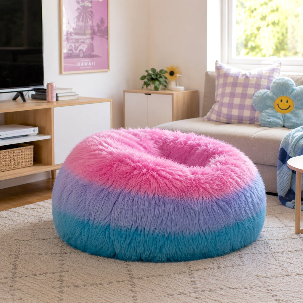 Lush Rainbow Ombre Faux Fur Bean Bag - Fun & Cozy Seating