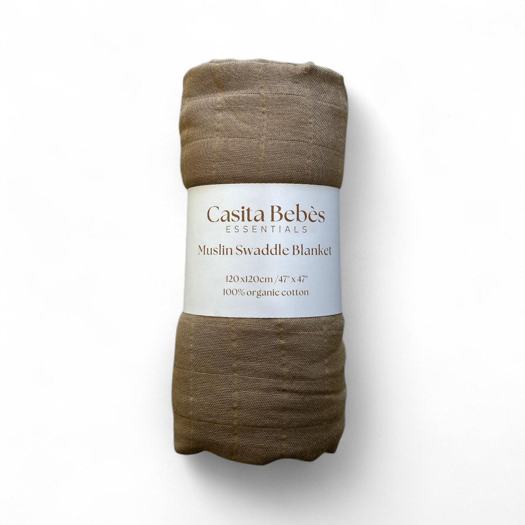 Essentīals Organic Muslin Swaddle - Soft & Versatile Dusty Brown