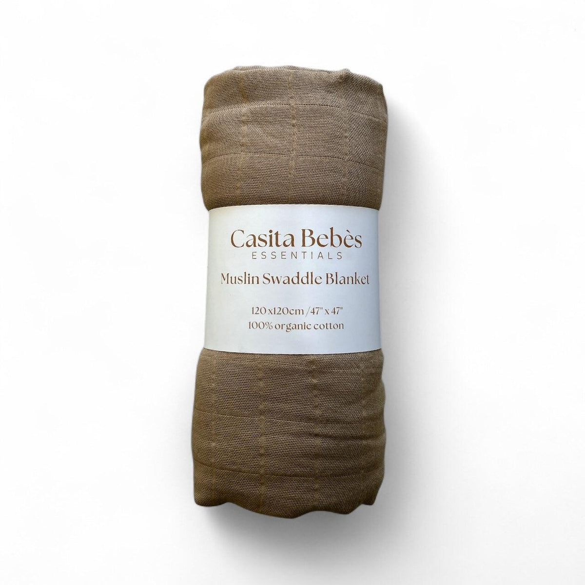 Essentīals Organic Muslin Swaddle - Soft & Versatile Dusty Brown