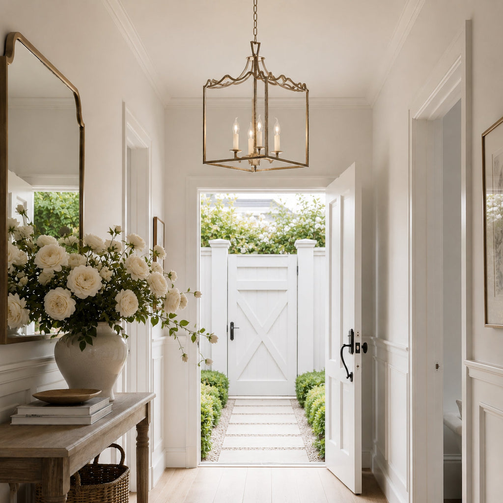 Palazzo Modern Detailed Box Frame Lantern Pendant Light - Brushed Champagne