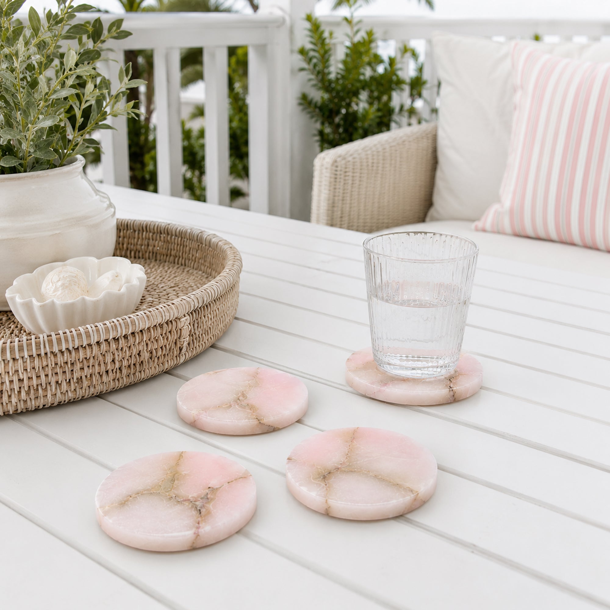 Elegant Pink Alabaster Coaster Set - Unique Natural Patterns