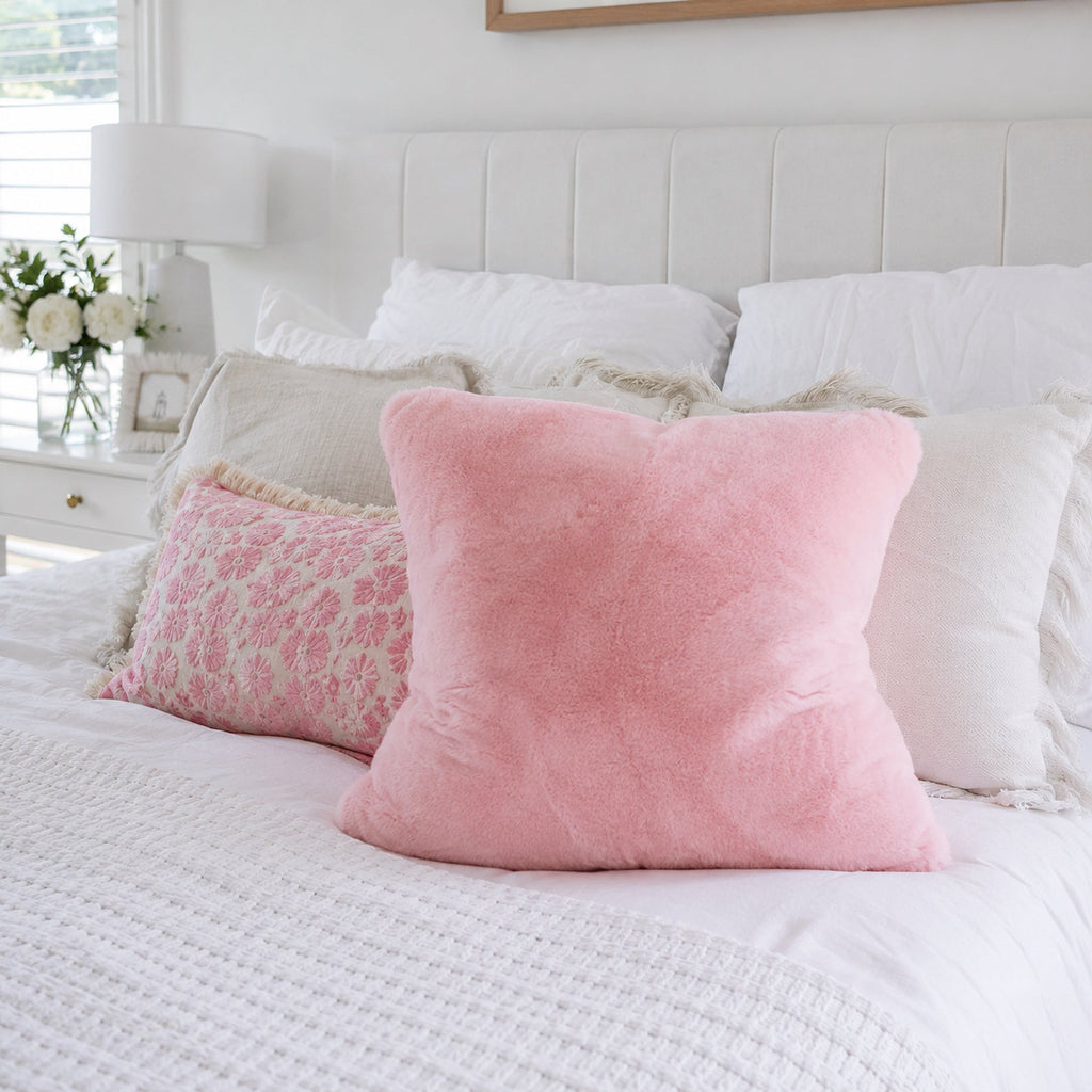 Soft Pink Cloud Plush Fur Cushion Cover with Insert | Cozy Elegance