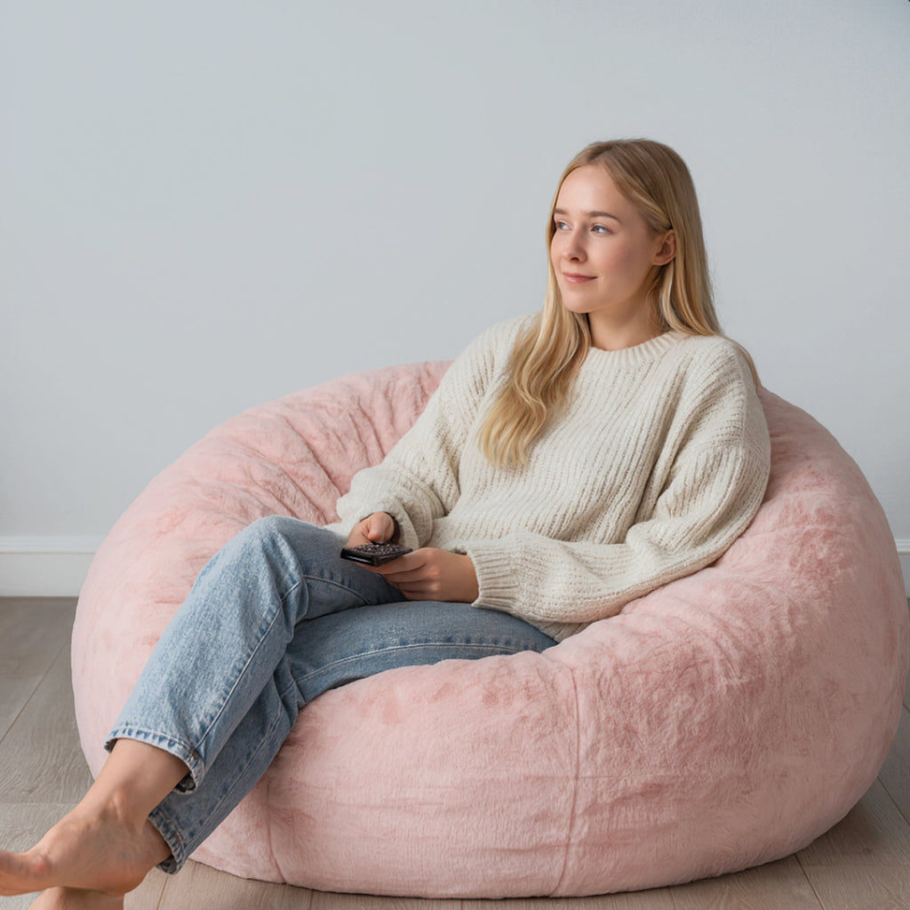 Soft Pink Plush Fur Bean Bag - Comfort & Elegance for Any Room