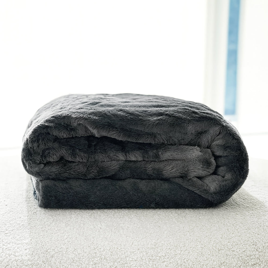 Luxurious Charcoal Grey Faux Fur Throw Blanket by Ivory & Deene