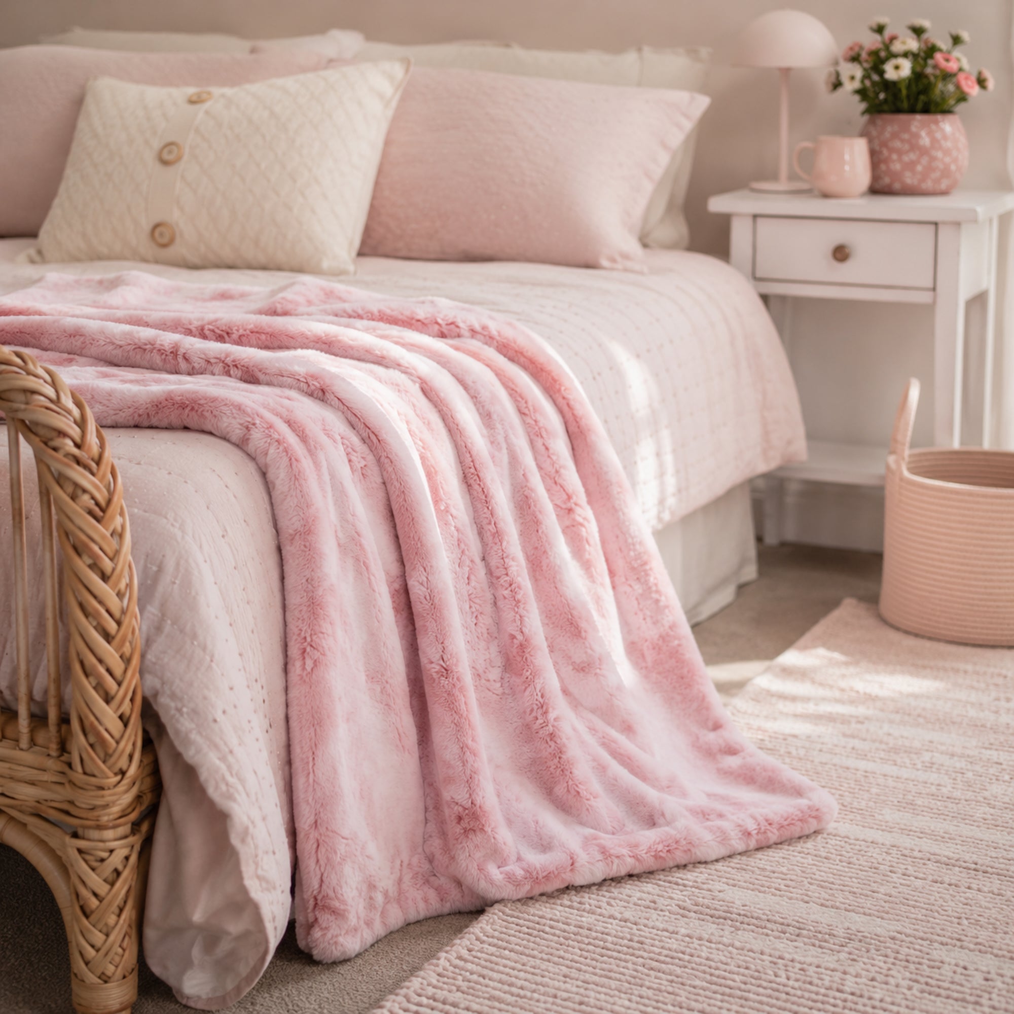 Luxurious Marble Pink Plush Fur Throw Blanket for Cozy Living