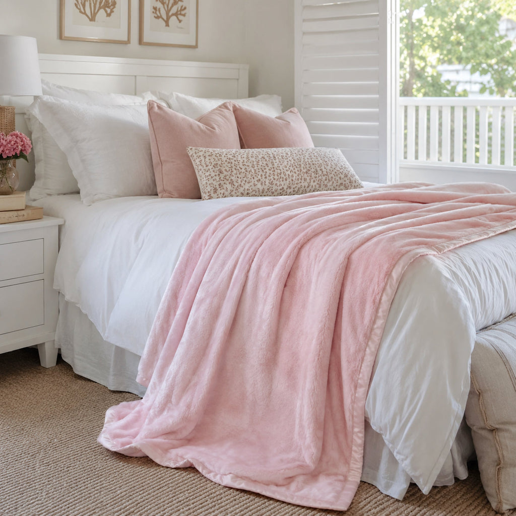 Soft Pink Plush Faux Fur Throw Blanket - Cozy Luxury