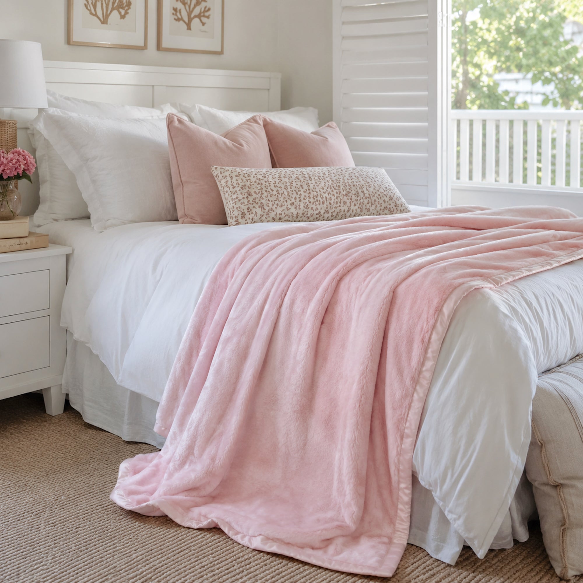 Soft Pink Plush Faux Fur Throw Blanket - Cozy Luxury