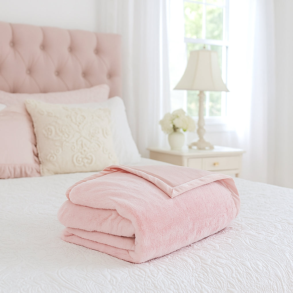 Soft Pink Plush Faux Fur Throw Blanket - Cozy Luxury