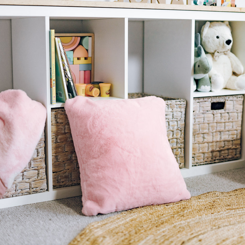 Soft Pink Cloud Plush Fur Cushion Cover with Insert | Cozy Elegance