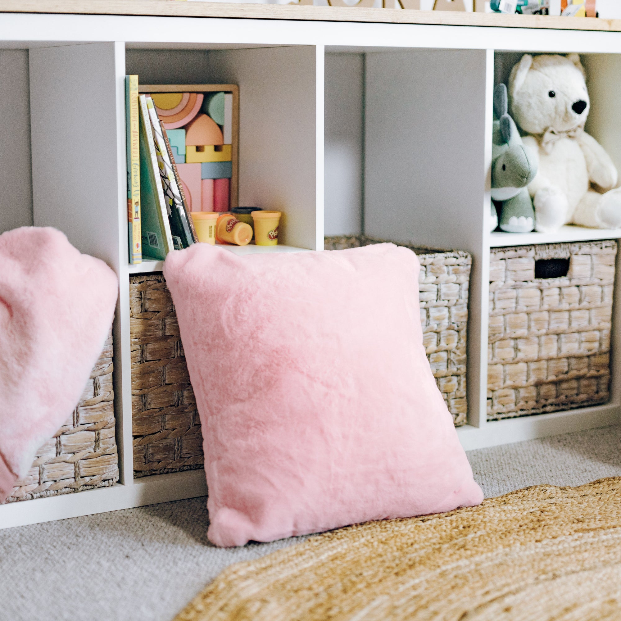Soft Pink Cloud Plush Fur Cushion Cover with Insert | Cozy Elegance