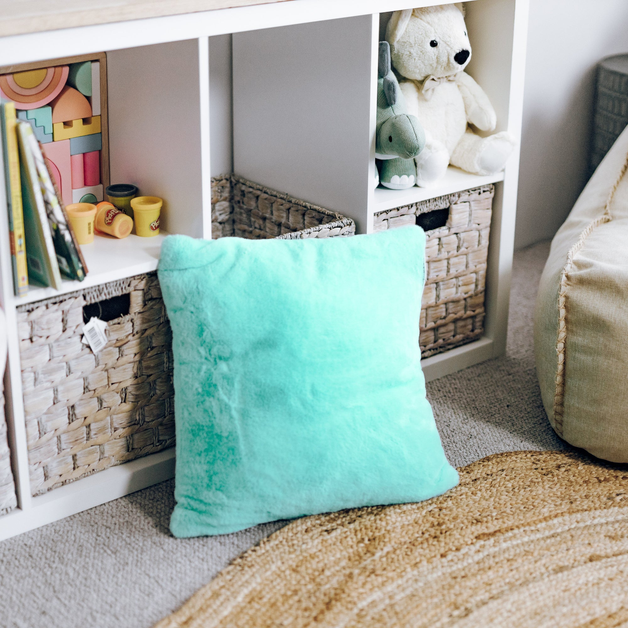 Turquoise Plush Fur Cushion Cover with Insert - Soft & Stylish