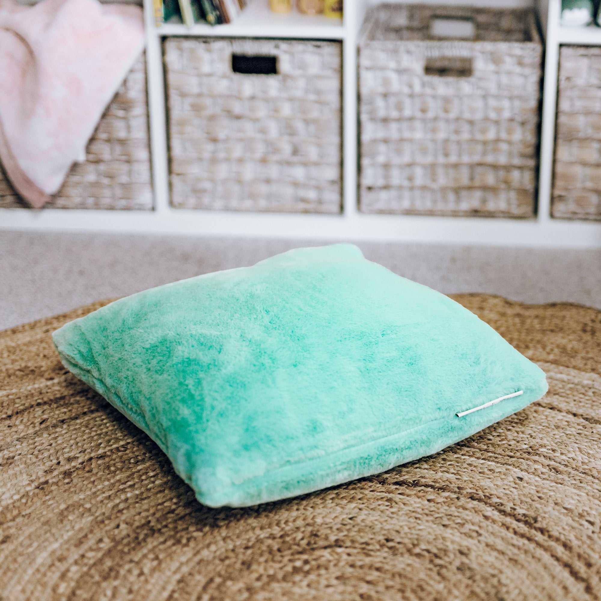 Turquoise Plush Fur Cushion Cover with Insert - Soft & Stylish