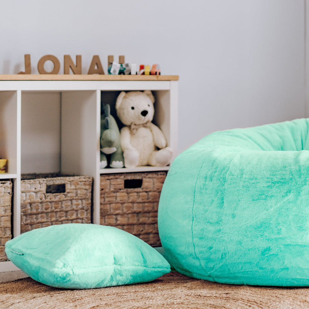 Turquoise Plush Fur Cushion Cover with Insert - Soft & Stylish