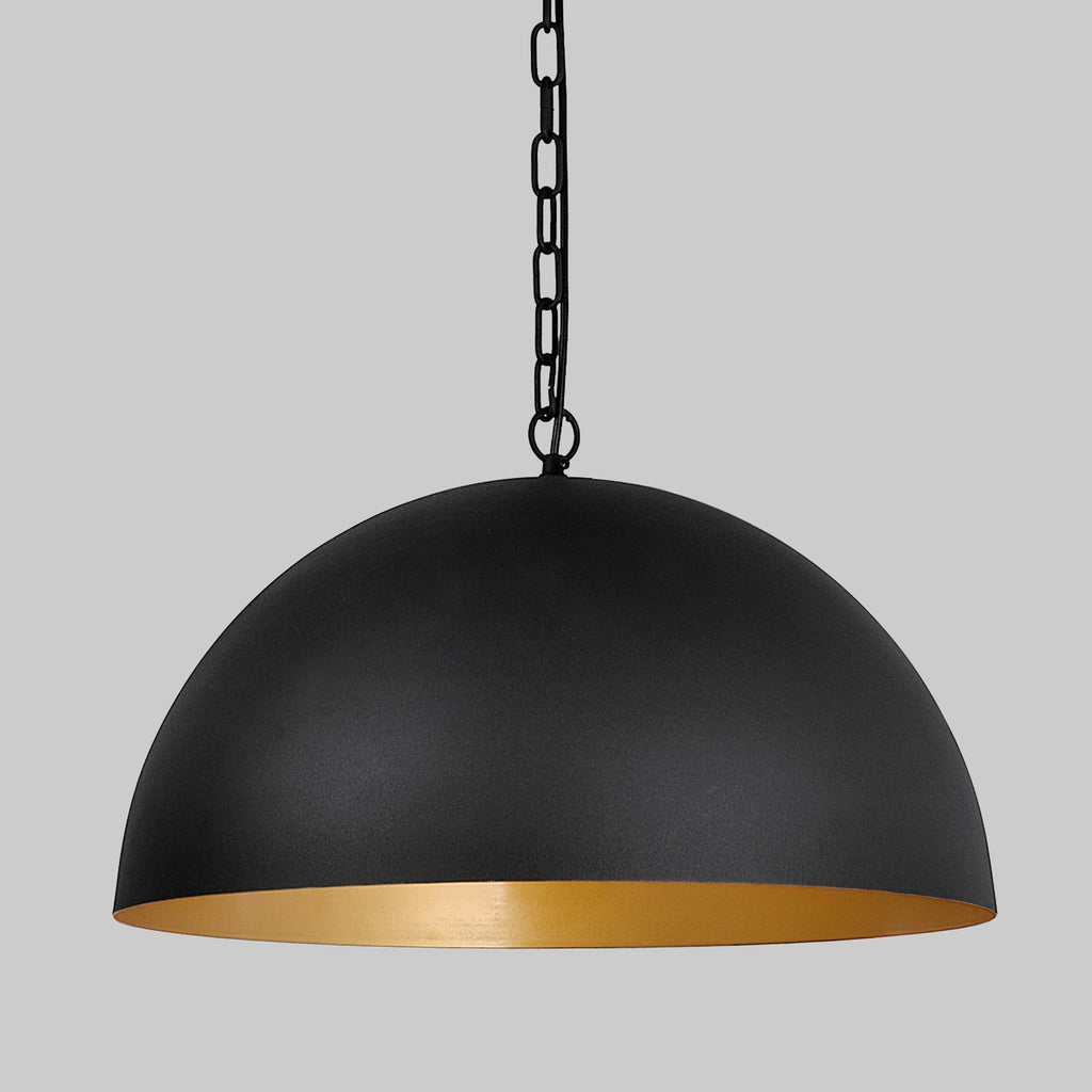 Presley Black Dome Pendant Light with Gold Interior - Modern Elegance