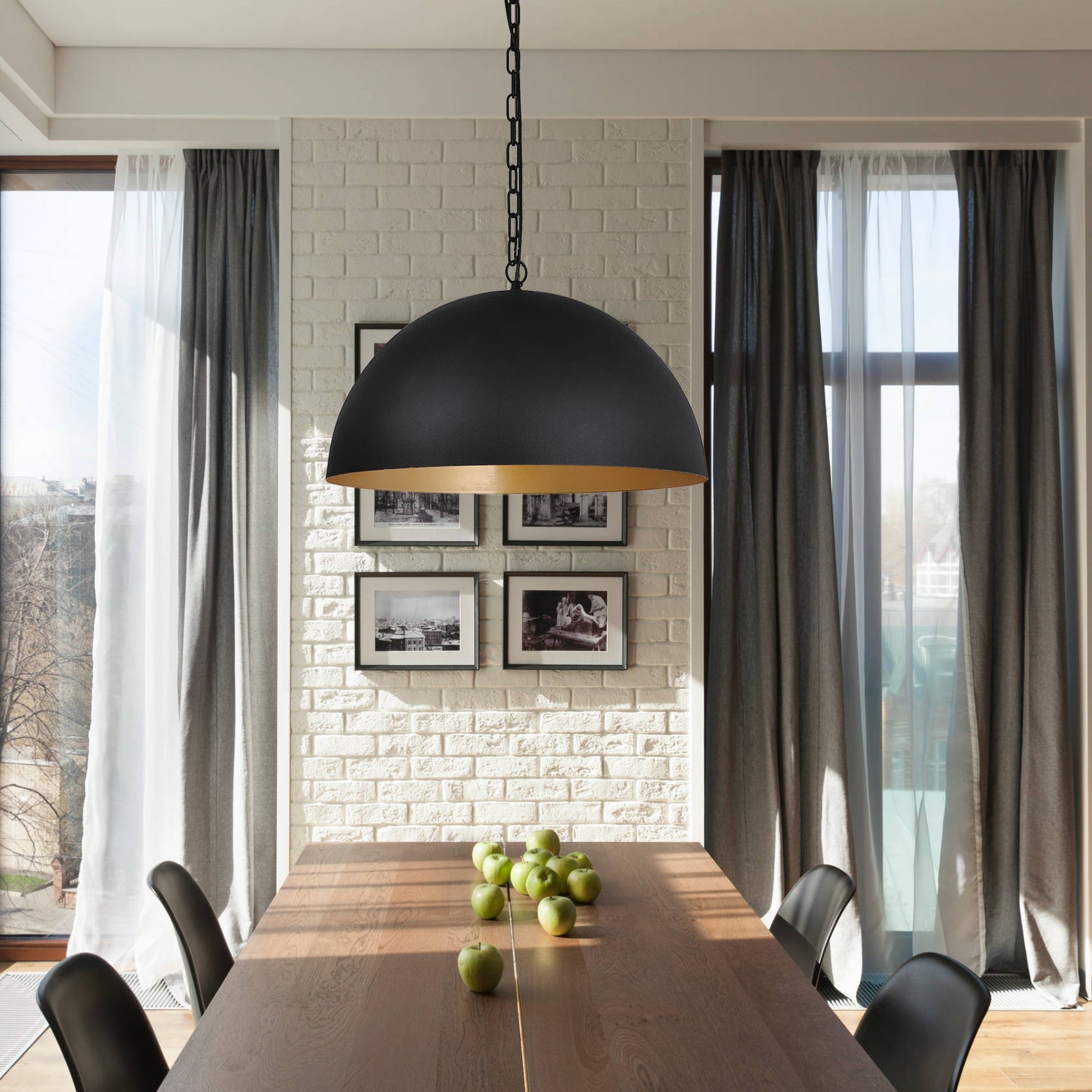 Presley Black Dome Pendant Light with Gold Interior - Modern Elegance