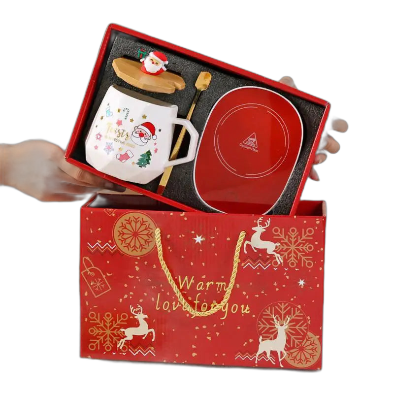 Festive Ceramic Mug Gift Set with Lid & Spoon - Perfect Christmas Present