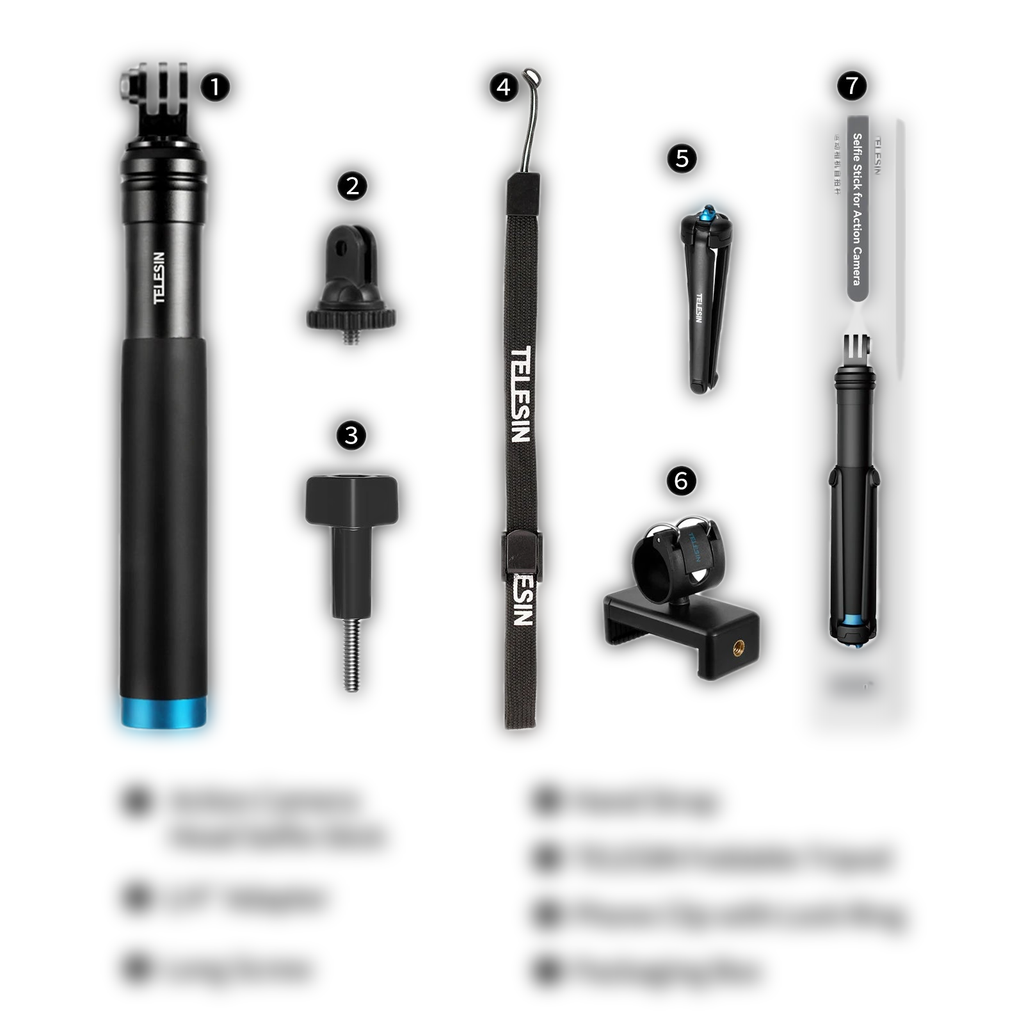 TELESIN 360° Selfie Stick Tripod for Action Cameras & Smartphones