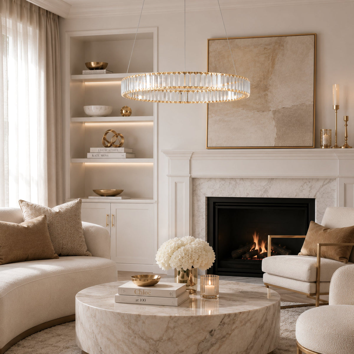Quivira Round Crystal LED Chandelier - Gold Hardware