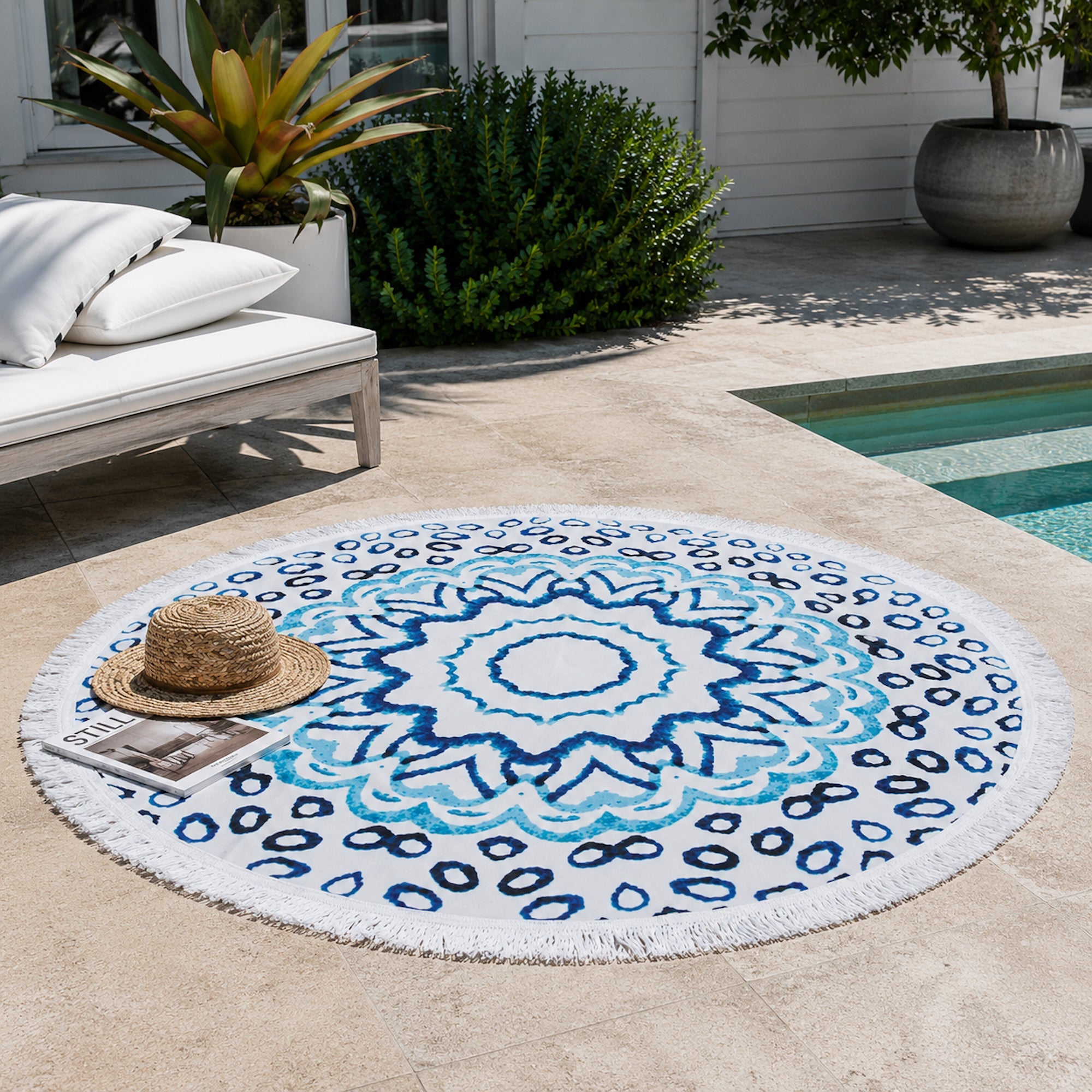 Luxurious Round Beach Towel & Picnic Blanket - Watercolour Design