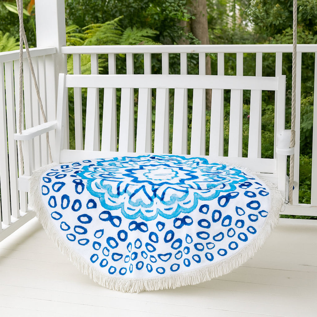 Luxurious Round Beach Towel & Picnic Blanket - Watercolour Design