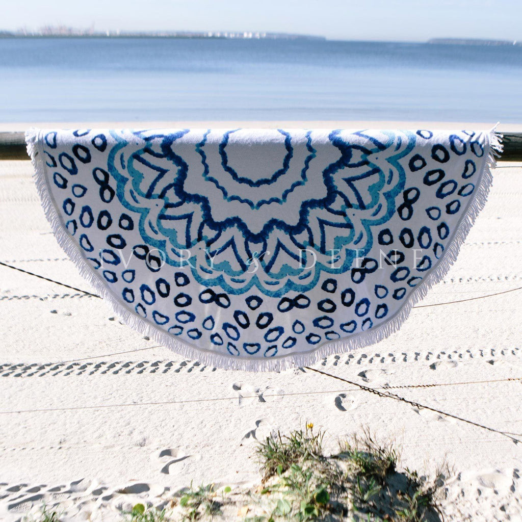 Luxurious Round Beach Towel & Picnic Blanket - Watercolour Design