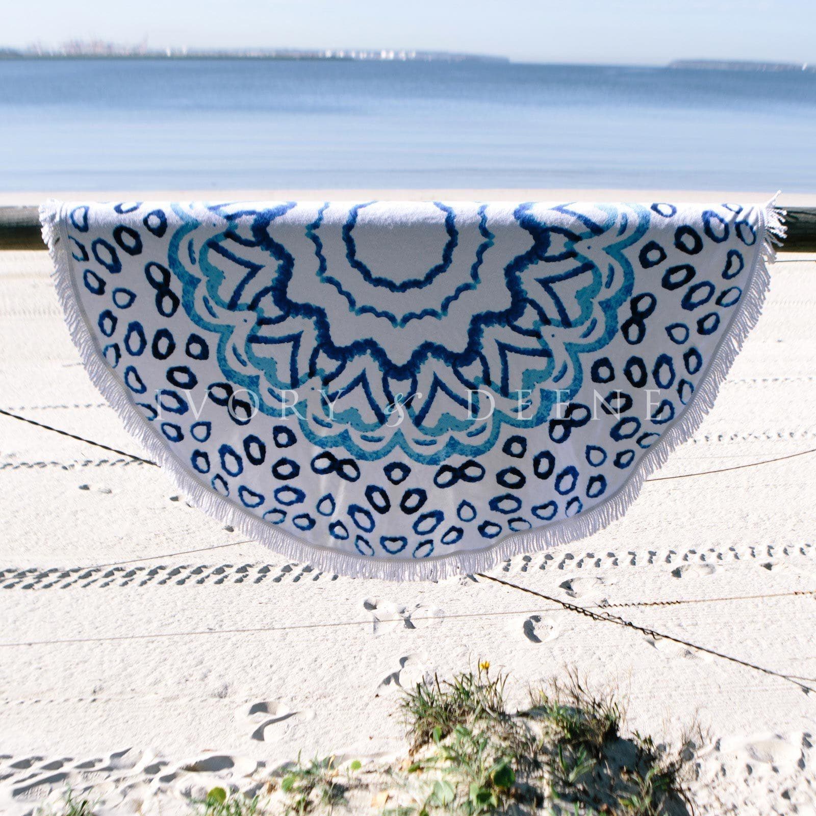 Luxurious Round Beach Towel & Picnic Blanket - Watercolour Design