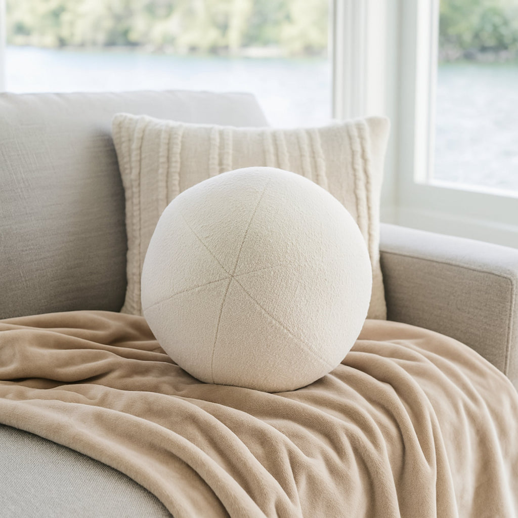 Brooklyn Boucle Ball Cushion - Stylish White Decor Accent
