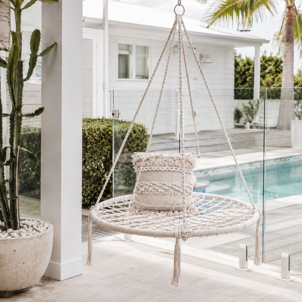 Ivory & Deene Morocco Cream Macrame Hammock Swing - Luxurious Relaxation
