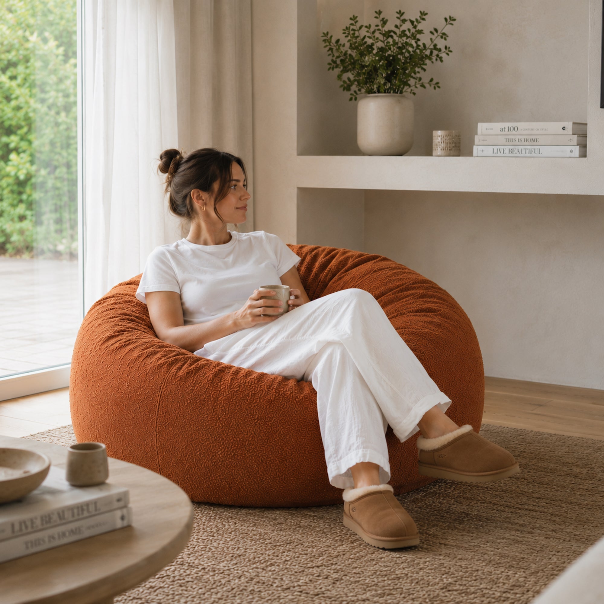 Luxurious Rust Boucle Bean Bag - Comfort & Style for Every Home