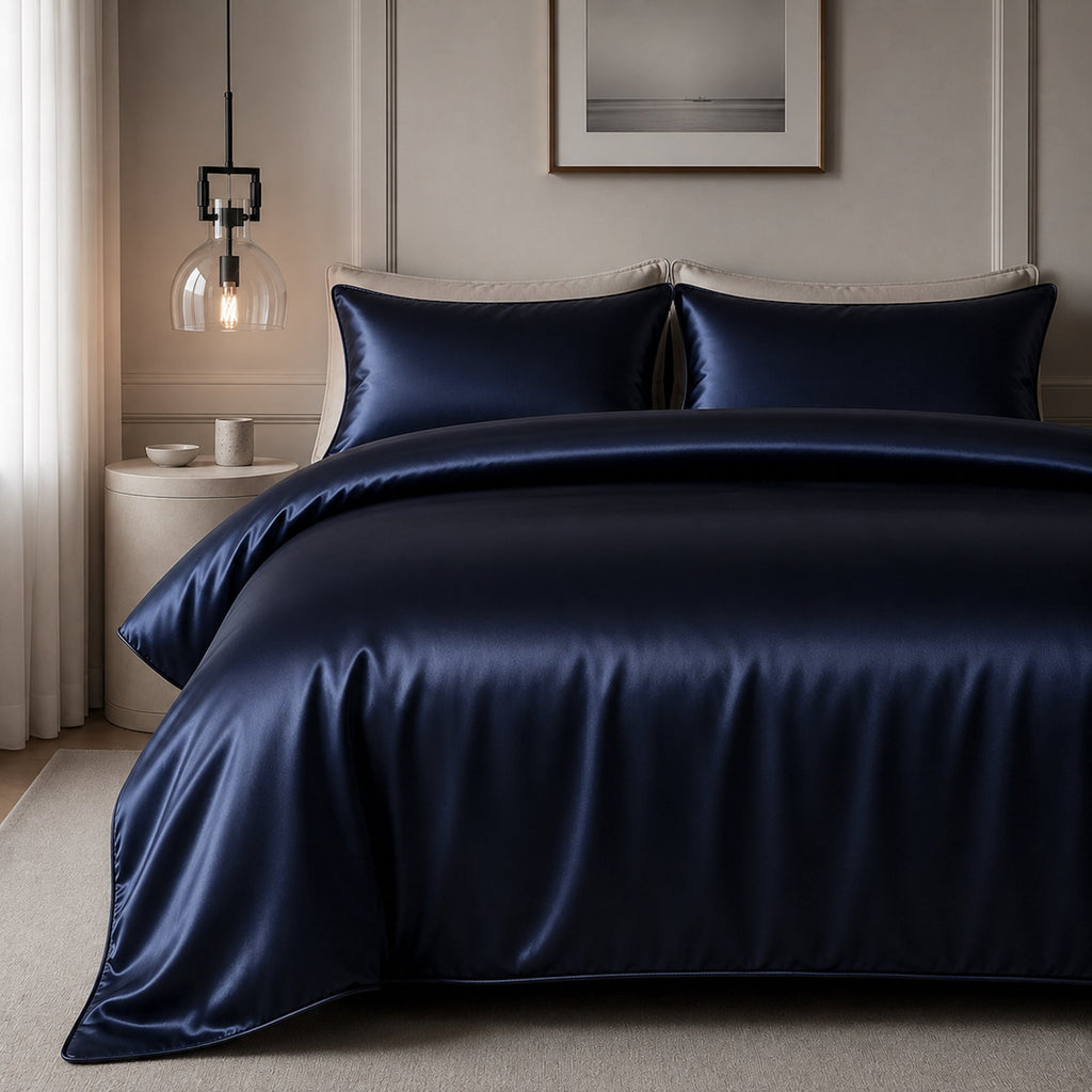 Satin Quilt Cover - Navy Blue - King Size