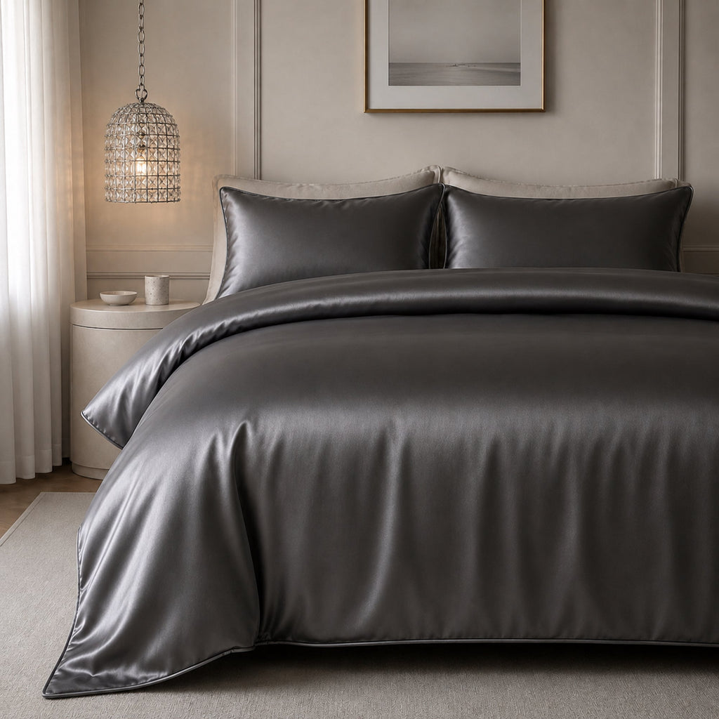 Satin Quilt Cover - Charcoal Grey