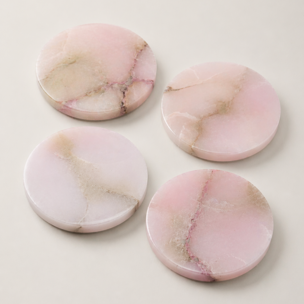 Elegant Pink Alabaster Coaster Set - Unique Natural Patterns