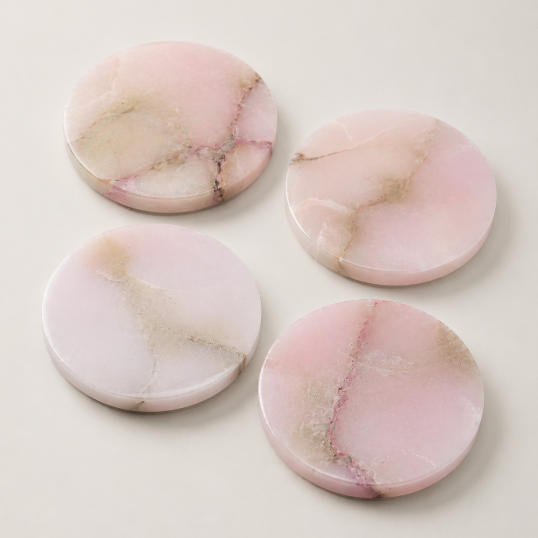 Elegant Pink Alabaster Coaster Set - Unique Natural Patterns