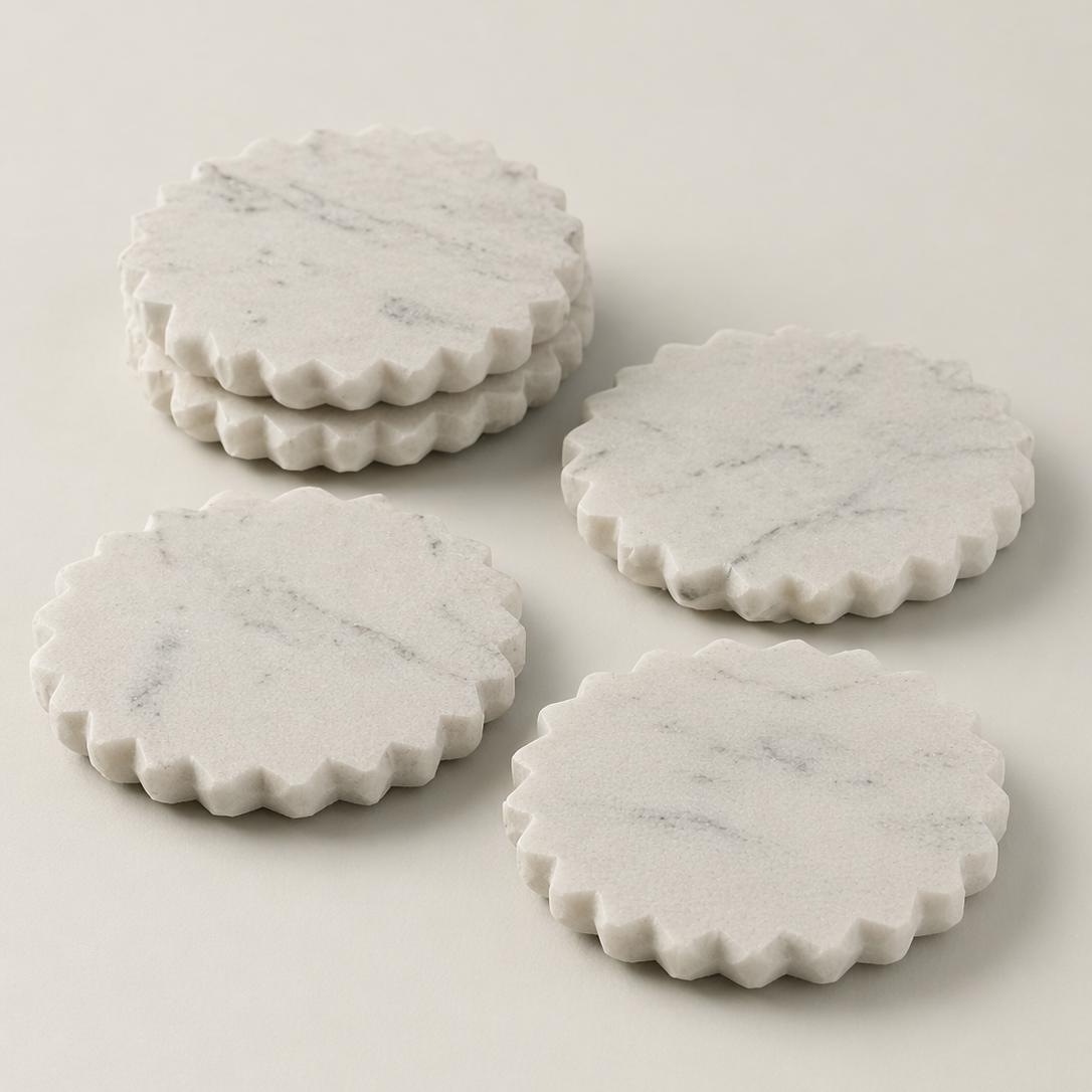 Elegant Jagged Edge Marble Coaster Set for Stylish Home Decor